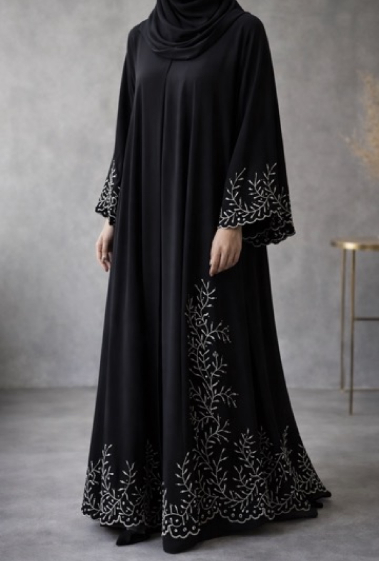 Noir Botanical Lace Abaya