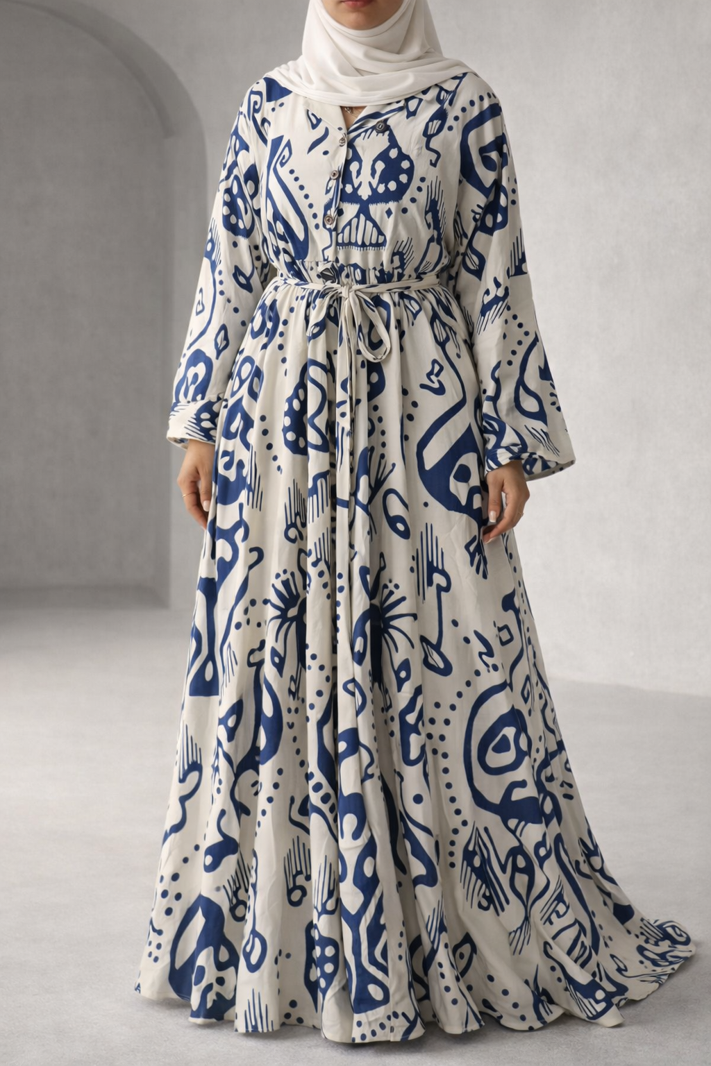 Azure Muse Printed Belted Abaya